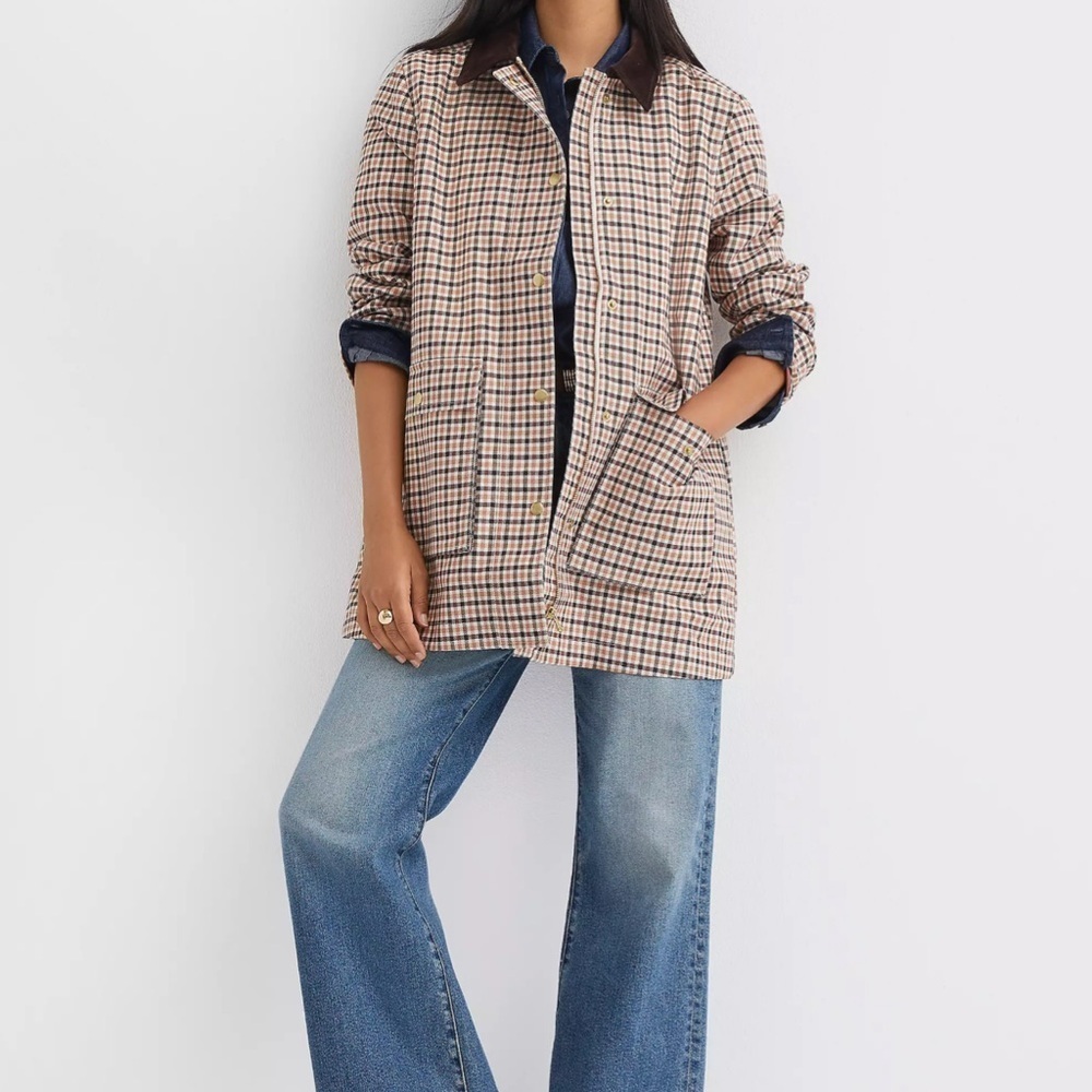 LOFT Petite Plaid Barn Jacket blazer color popcorn NWT size XS